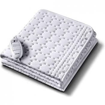 Beurer UB30 Calientacamas individual 100% algodón en capa superior, transpirable, lavable a mano, 3 potencias, display iluminado, cama individual, 75x130cm, blanco
