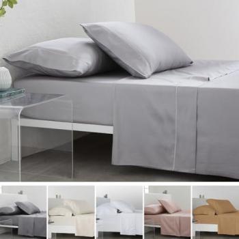 Juego de sábanas de satén 300 hilos en algodón egipcio gris perla para cama de 105 cm