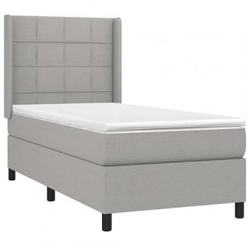 Cama box spring con colchón y luces LED, tela gris claro, 90x200 cm