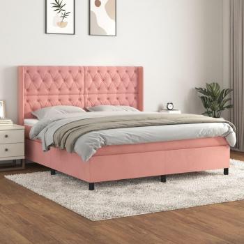 Cama box spring con colchón de muelles en terciopelo rosa 160x200 cm