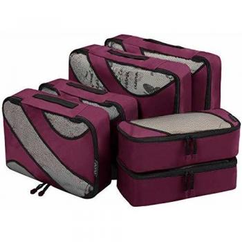 Eono Essentials 6 Set Cubos de embalaje, 3 tamaños diferentes Equipaje de viaje Organizadores de embalaje Borgoña