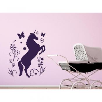 Graz Design-Adhesivo decorativo para habitación infantil, diseño de unicornio con mariposas