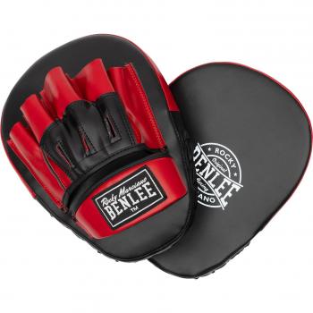 Manoplas de boxeo Benlee Dewey negro rojo, características: material sintético de alta calidad, diseño ergonómico, acolchado interior para mayor comodidad y protección, cierre con velcro ajustable, ideales para entrenamiento en artes marciales y