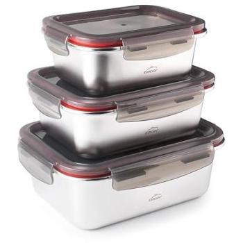 Set 3 Recipientes Rectangulares Ecoinox de Acero Inoxidable 18/10, 800/1200/1800 Ml