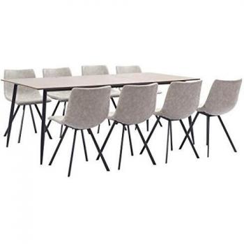 vidaXL Juego Comedor 9 Piezas Cuero Sintético Mobiliario Decoración Interior Casa Hogar Robusto Duradero Resistente Funcional Práctico Útil Gris Claro
