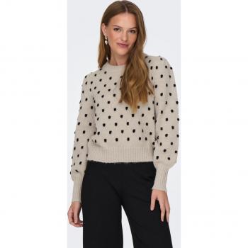 JDY Women's Regular Fit Ecru Knit Sweater with Puff Sleeves