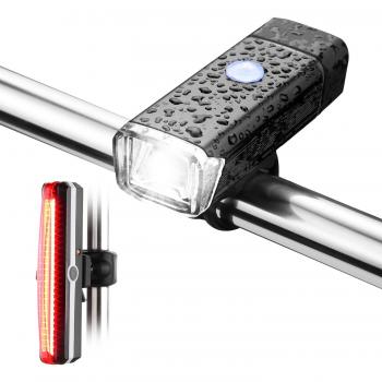 NEXGADGET Luces Delanteras y Traseras Conjunto de Bicicleta Impermeable IPX4 Recargable USB 1200mAh Faros 2 Modos 4 Tipos de Brillo / 6 Modos con Correa Cable de Carga para Ciclismo, Viajar, etc.