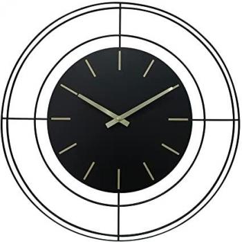 Reloj de Pared Analógico Grande en Metal Negro Dorado, Estilo Moderno - Diámetro 50 cm