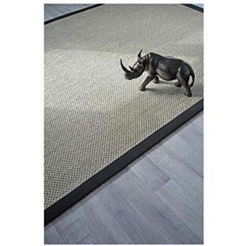 Alfombra de sisal Kidara Nube con trenza de algodón negro - 200 x 290 cm
