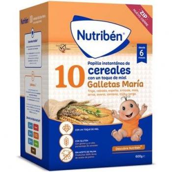 Papilla de Cereales Nutribén 10 Cereales con Miel y Galleta María 600 g