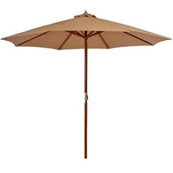 vidaXL Sombrilla con Palo de Madera 300 cm Gris Topo Parasol Toldo Patio Casa
