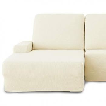 Funda Elástica para Sofá Chaise Longue Izquierda Beige 240-280 cm, 94% Poliéster 6% Elastano