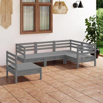 Juego de muebles de jardín 5 piezas madera maciza de pino gris