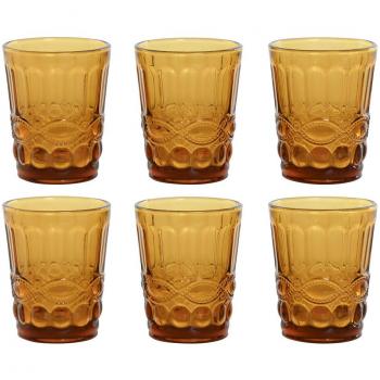 Set de vasos Home Esprit ámbar cristal con relieve 240 ml (6 unidades) - Compatible con lavavajillas