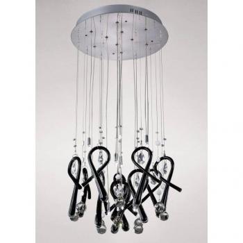 Lámpara colgante redonda 10 bombillas G4 cromo pulido / vidrio negro / cristal, no compatible con LED/CFL