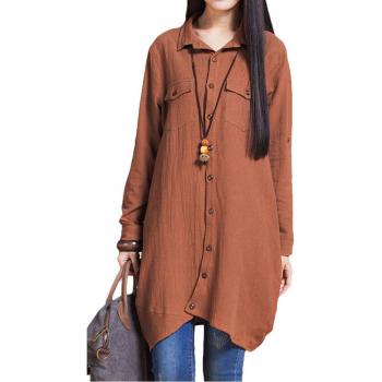 vogstyle Mujer Otoño beiläufige Patchwork Camiseta con Pecho Buttons caqui M
