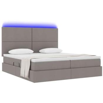 Cama con almacenamiento y luces LED taupé 200 x 200 cm tela