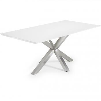 Kavehome Mesa New Argo 200x100, Inox Mate Lacado Mate Blanco