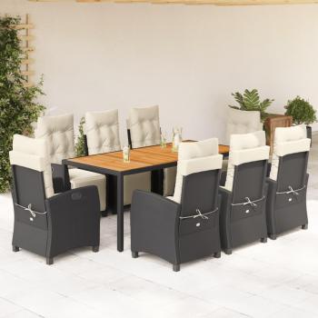 9 Piece Black Poly Rattan Garden Dining Set with Cushions