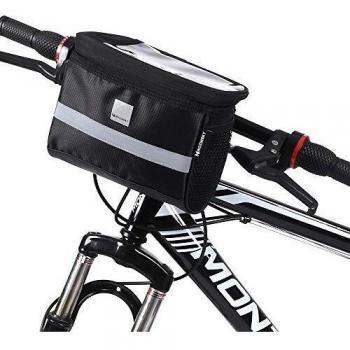 Bolsa de Manillar para Bicicleta Wozinsky con Funda para Teléfono 2 L Negra, Impermeable