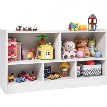 Kids' 2-Shelf Bookcase with 5-Cube Wood Toy Storage Cabinet Organizer - White