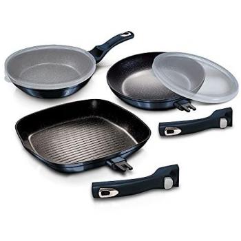 Berlinger Haus Aquamarine Juego 2 Sartenes y Grill Inducción 20-24-28 cm Aluminio Forjado, Antiadherente Ecológico sin PFOA, Tapas Herméticas, Mangos Des