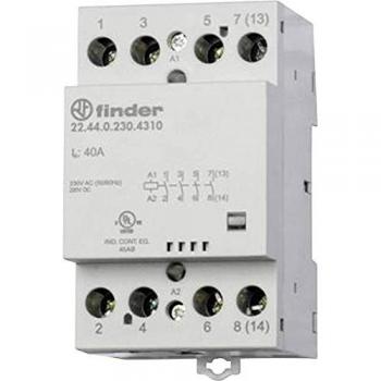 Contactor Finder 22 Series, 4 Polos, 40 A, Bobina 230 V AC/DC, 3 NO + 1 NC