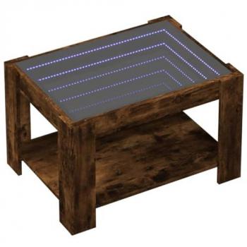 Mesa de centro y LED madera ingeniería roble ahumado 73x53x45cm