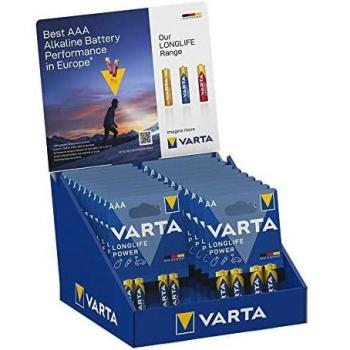 Expositor de sobremesa Varta Long Life 10 blísters 4 pilas AAA LR03 + 10 blísters 4 pilas AA LR06