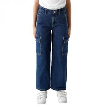 Name It Rose Wide Fit Cargo Jeans for Girls - Dark Blue Denim