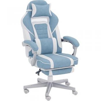 Silla Gaming Reclinable Homcom con Altura Ajustable, Reposapiés Retráctil, Soporte Lumbar y Reposacabezas Desmontable - Azul