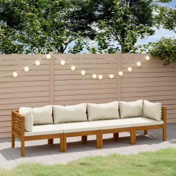 4-Seater Garden Sofa with Cream Cushion, Solid Acacia Wood
