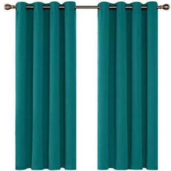 Deconovo Cortina Opaca para Habitación Térmica Aislante con Ojales 2 Piezas 140x180 cm Turquesa