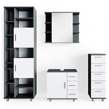 Conjunto de muebles de baño Ilias, Antracita, 4 piezas con espejo y armario