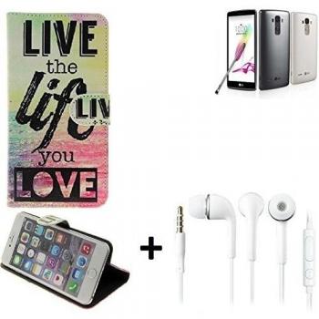 360° Funda Smartphone para LG Electronics G4 Stylus 3G, 'live the life you love' + auriculares | Wallet case flip cover caja bolsa Caso Monedero BookStyle - K-S-Trade