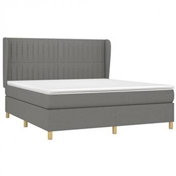 Cama box spring con colchón viscoelástico de muelles ensacados adaptable acolchado reversible tela gris oscuro 180x200 cm
