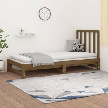 Sofá cama extraíble de madera maciza de pino en color ámbar marrón, dimensiones 2x(90x200) cm, sin colchón