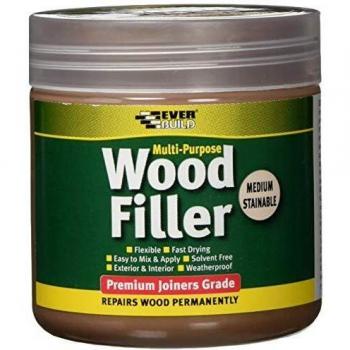 Everbuild Multi Purpose Premium Joiners Grade Wood Filler, Filling Small Imperfections In Wood, Medium Stainable, 250 ml