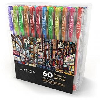 ARTEZA Pack de bolígrafos de gel | 60 colores individuales | Tinta de gel no tóxica y sin ácido | 7 Colores clásicos | 9 Pastel | 6 Rainbow | 6 Neón | 10 Metálicos | 12 Purpurina | 10 fluorescentes