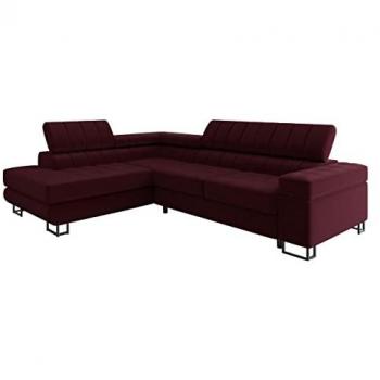 Sofá rinconero Comfivo 247, púrpura, con función de descanso y caja de ropa de cama, dimensiones 271x203x71cm