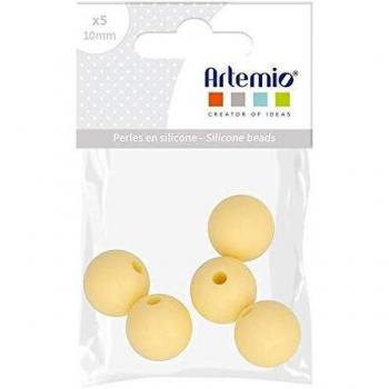 5 Perlas de Silicona Redondas - 10 mm - Amarillo