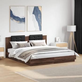 Estructura de cama con cabecero y luces LED roble marrón 180x200 cm