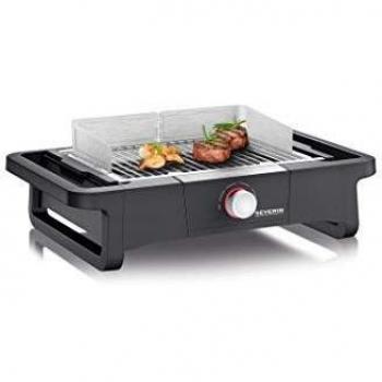 SEVERIN Barbacoa de mesa Style Evo para interior y exterior, parrilla eléctrica con arranque rápido, hasta 350 °C, mini barbacoa con óptima distribución del calor, negro, PG 8123