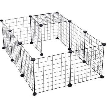 Pawhut Valla Metálica para Mascotas con 12 Paneles Parque Metálica para Animales Pequeños Desmontable Diseño DIY Negro 106x73x36cm