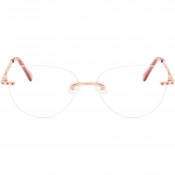 Gafas Cat Eye Rimless Metálico Rose-Dorados para Mujer - SmartBuy Collection - Lentes Recetados y Anti-Azules