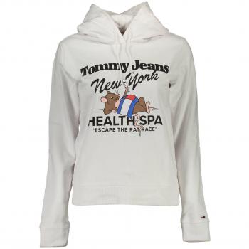 Tommy Hilfiger Women's White Cotton Hooded Sweatshirt with Logo - Size M