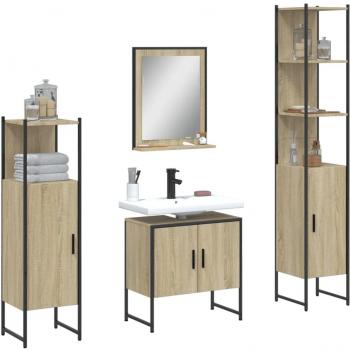 Conjunto de muebles de baño 4 piezas Sonoma Wood Oak Multilayer Marrón