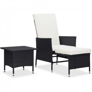 vidaXL 2-Piece Black Poly Rattan Garden Lounge Set with Cushions