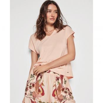Camiseta de mujer Gisela de manga corta, lisa, con cuello de pico