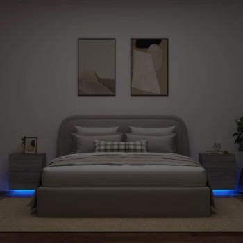 Mesita de noche 2 PCs gris Sonoma madera multicapa con luces LED